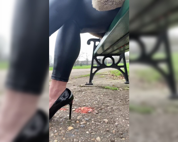 Goddess Vanessa aka Pretty_feet_39 OnlyFans - Do you like watching me dangle my heels in public Ps behind me the guys was playing football I’