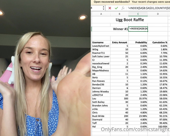 The Cosmic Goddess aka Cosmicstarlight OnlyFans - Watch to find out the winner of the Ugg Boot Raffle! CONGRATULATIONS to the winner and thank you