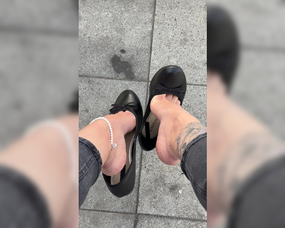 Solesmad Fetish Queen aka Solesmadvip OnlyFans - Having fun playing with my flats in public, two guys sitting in front of me…they try to hide it but