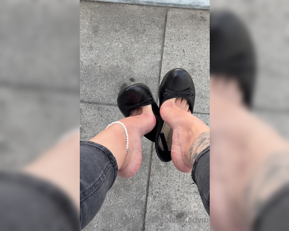 Solesmad Fetish Queen aka Solesmadvip OnlyFans - Having fun playing with my flats in public, two guys sitting in front of me…they try to hide it but