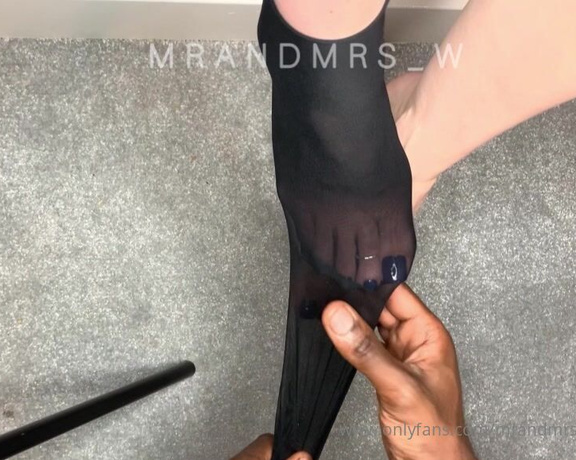 MrandMrs_W aka Mrandmrs_w OnlyFans - Glossy pedi posing in some sexy nylons as Mr W slips them off ready to cum all over I’d love to