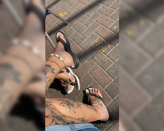 MsMaddy aka Madsoles_1 OnlyFans - Having a cheeky dangle whilst having a coffee at the market with @solefulsassy From both views 1