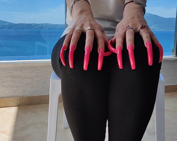 Lora Long Nails aka Loralongnails OnlyFans - PART 2  Seaside Serenity Red Nails, Leggings, and Platform Sandals