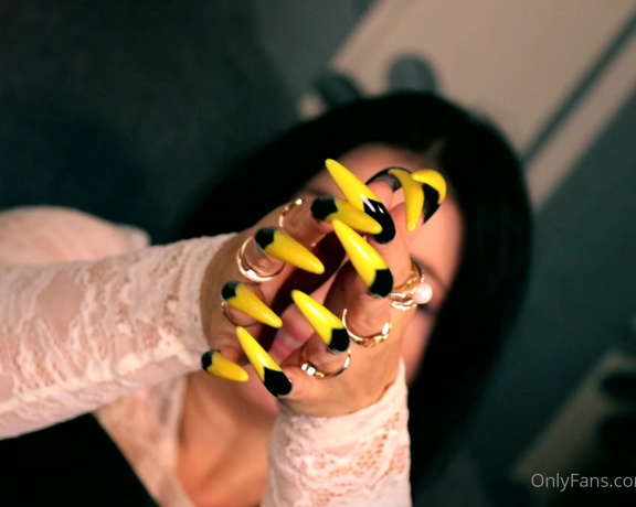 Lora Long Nails aka Loralongnails OnlyFans - Black Yellow  LONG CURVED NAILS Black long curved nails with yellow tips Unusual contrasting