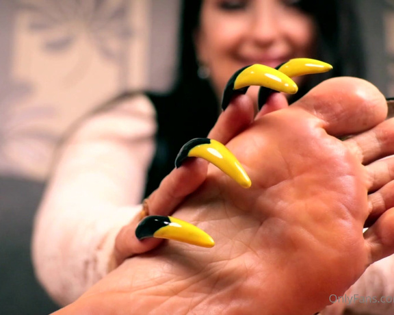 Lora Long Nails aka Loralongnails OnlyFans - Black Yellow  LONG CURVED NAILS Black long curved nails with yellow tips Unusual contrasting
