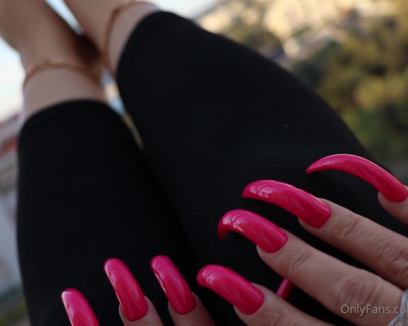 Lora Long Nails aka Loralongnails OnlyFans - LONG Toenails TAPPING on the Balcony Long red nails tap on the railing and then on the tiles on the