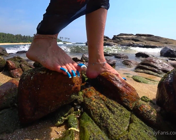 Lora Long Nails aka Loralongnails OnlyFans - Close up blue toenails Feet and rocks