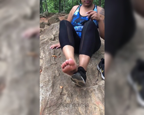 Mama Rican aka Ricansoless OnlyFans - Public SneakersSocks removal during my mountain hikepeople stared when I was getting recorded