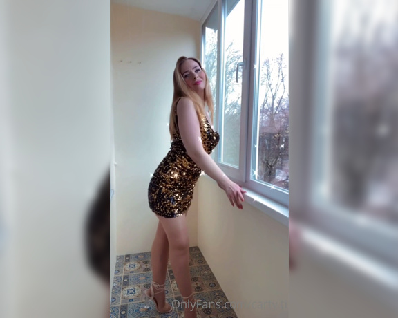 Carty aka Cartyti OnlyFans - Shiny glam dress tan pantyhose and sexy open toes sandals Do u like this outfit
