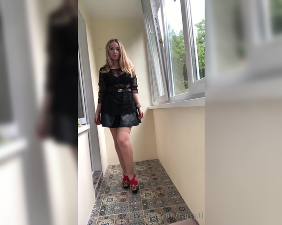Carty aka Cartyti OnlyFans - Tease with my hot outfit Tan stocking lather skirt and sexy blouse