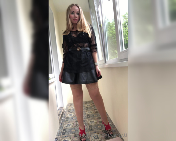 Carty aka Cartyti OnlyFans - Tease with my hot outfit Tan stocking lather skirt and sexy blouse