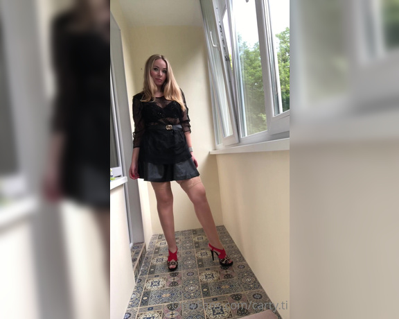 Carty aka Cartyti OnlyFans - Tease with my hot outfit Tan stocking lather skirt and sexy blouse