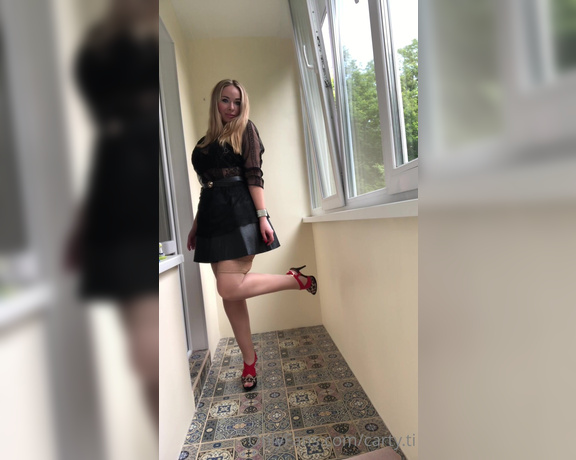 Carty aka Cartyti OnlyFans - Tease with my hot outfit Tan stocking lather skirt and sexy blouse