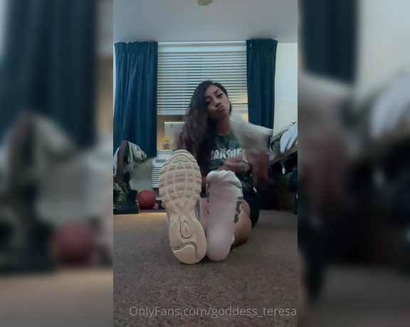 Goddess Teresa aka Goddess_teresa OnlyFans - Stinky gym shoe and sock removal ur welcum