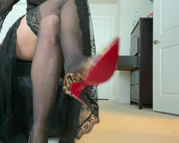 Janet Mason aka Janetmasonfeet OnlyFans - Sheer black stockings and stiletto tease! I wonder what else is in my lingerie draw open behind