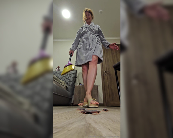 Olga Infinity aka Olganovem OnlyFans - Angry Giantess crushes cockroaches (plastic) in clogs Natural toenails