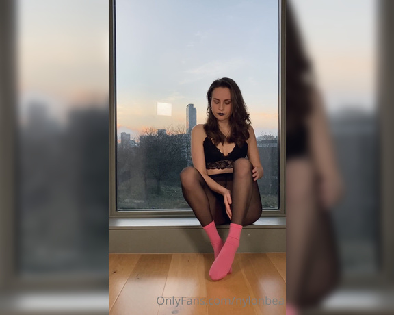 Nylon Bea aka Nylonbea Onlyfans - Falke tights, Wolford socks the pink matches the Sheffield evening sky (kinda) 7