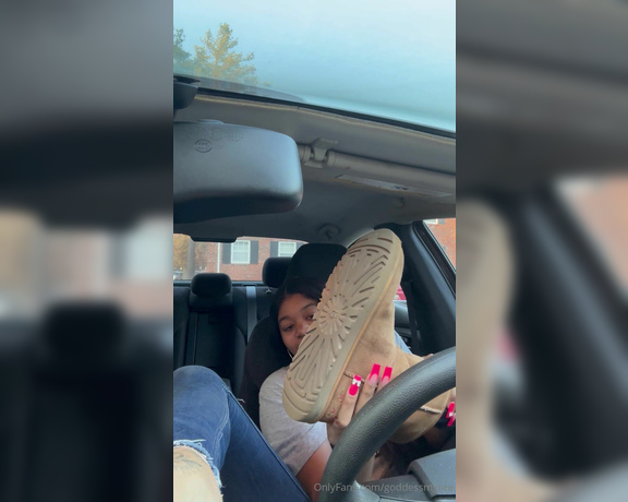 Xosolesbyme aka Goddessmyree OnlyFans - Nice little boots removal with socks I had a hard time getting my leg around my steering wheel lol