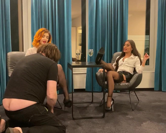 Dark Fairy aka Dark_fairy OnlyFans - He did it! He get this job! Check out, how this ugly fucker handle serving two best Lady Bosses!