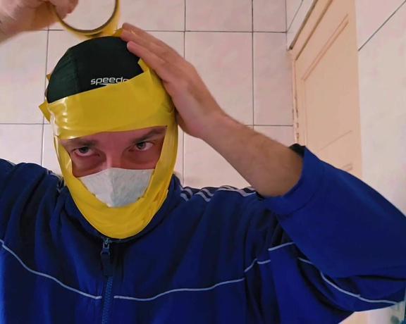 Tonny aka Tape_br OnlyFans - Custom Video by @safeandbound Taping my head with Swimcap + Mask + Yellow Tape