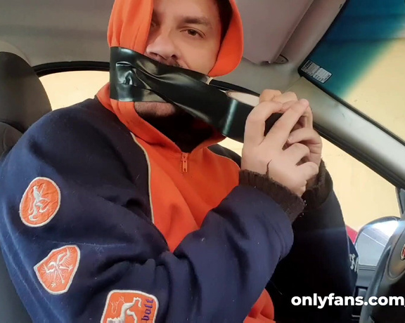 Tonny aka Tape_br OnlyFans - Self gagged in the car with black tape!