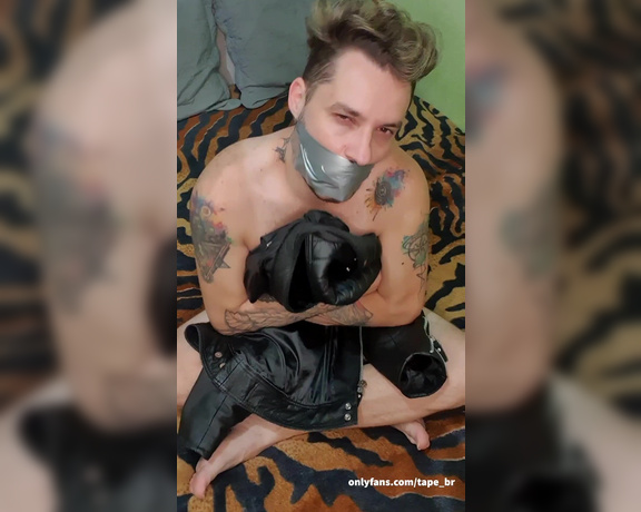 Tonny aka Tape_br OnlyFans - Part 2  Leather Jacket + White Underwear  Self Gag with Socks + Duct Tape + Sniff my Vans