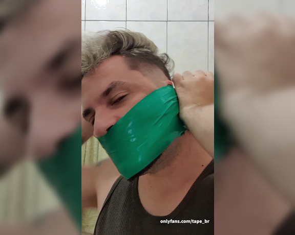 Tonny aka Tape_br OnlyFans - Self Gagged with Green Tape and Blindfolded with Bandana!