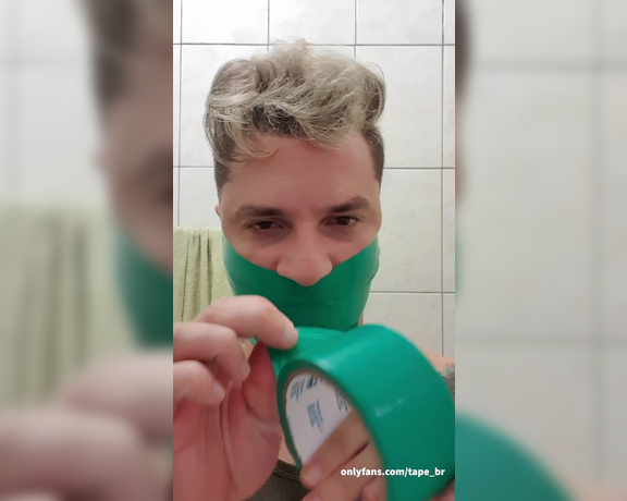 Tonny aka Tape_br OnlyFans - Self Gagged with Green Tape and Blindfolded with Bandana!