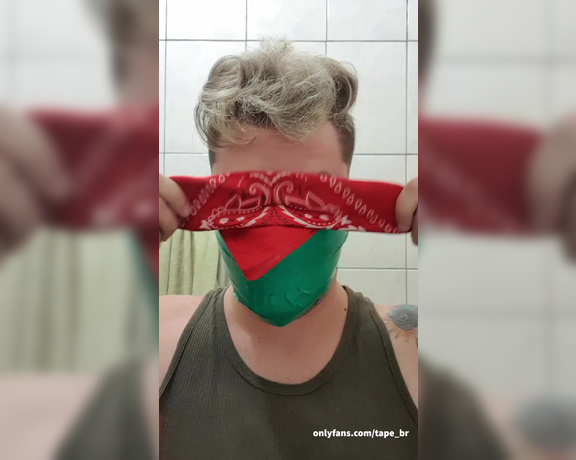 Tonny aka Tape_br OnlyFans - Self Gagged with Green Tape and Blindfolded with Bandana!