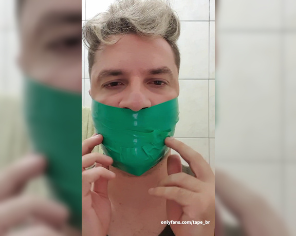 Tonny aka Tape_br OnlyFans - Self Gagged with Green Tape and Blindfolded with Bandana!