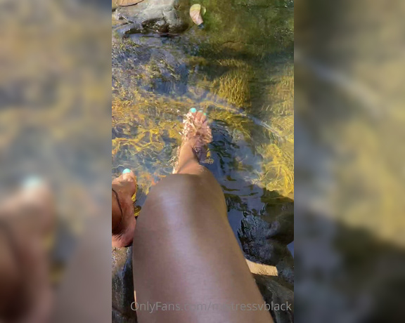 Mistress V Black aka Mistressvblack Onlyfans - After a long trail and walk, the reward ! Fresh and cold water from the waterfall You should be her