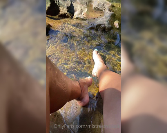 Mistress V Black aka Mistressvblack Onlyfans - After a long trail and walk, the reward ! Fresh and cold water from the waterfall You should be her