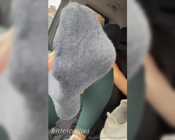Goddess Kate aka Katescutiies OnlyFans - Taking off my stinky socks in the parking lot after a super sweaty workout just for you to smell