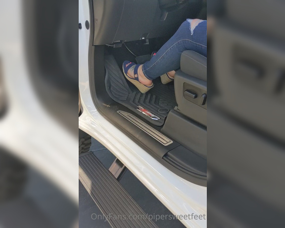 PiperSweetfeet aka Pipersweetfeet OnlyFans - Pedal pumping in my old bosses new Chevy, wearing wedges