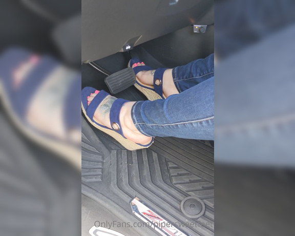 PiperSweetfeet aka Pipersweetfeet OnlyFans - Pedal pumping in my old bosses new Chevy, wearing wedges