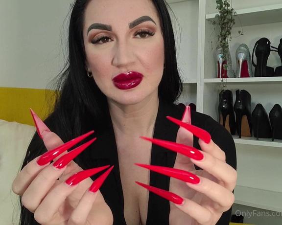 KinkyDomina aka Kinkydomina OnlyFans - #nailsfetish #femdompov #OI Stare with your eyes wide open at My fabulous red stiletto nails I know