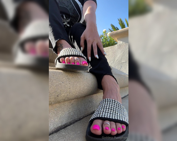 Goddess PussyFoot aka U186296307 OnlyFans - Morning worship on the stairs in My bling slides The way My toenails look makes you completely dumb