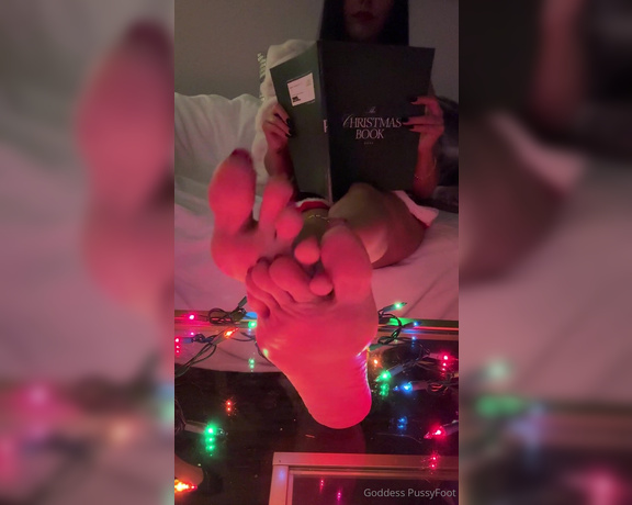 Goddess PussyFoot aka U186296307 OnlyFans - I get home from the Christmas party and dangle My fluffy mules off Then I put my feet up and relax