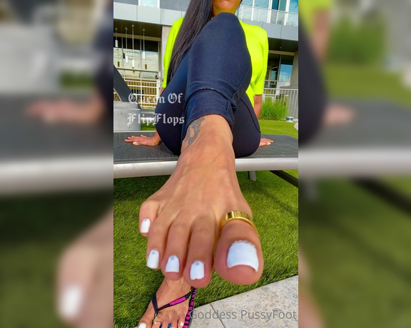 Goddess PussyFoot aka U186296307 OnlyFans - Flip flops ASMR video Walking slapping dangling white toes, toe rings all your favorite things