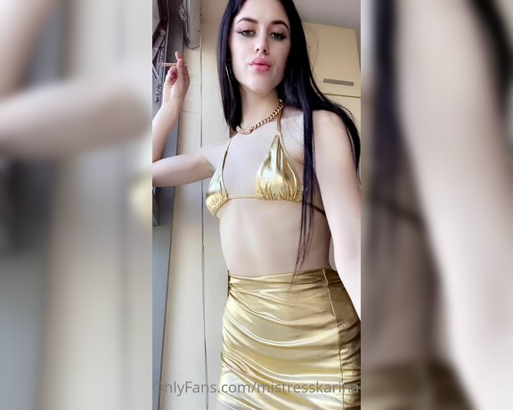 Karina Kalashnikova aka Mistresskarina OnlyFans - 420 smoke showing off My shiny outfit