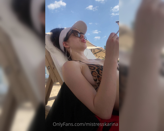 Karina Kalashnikova aka Mistresskarina OnlyFans - Be a good slave and eat my ash while I relax on the beach