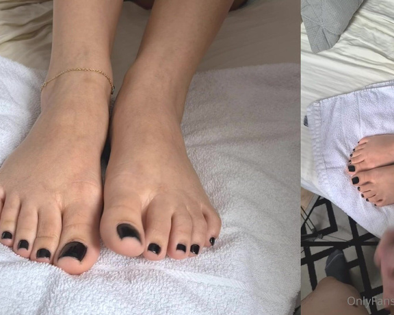 AdoreZee aka Adorezee OnlyFans - Three saved cumshots AND an extra big one all over my black toes!