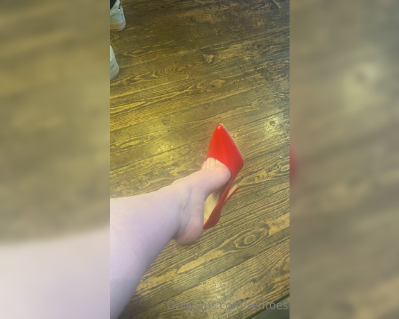 Miss Harriet aka Redtoes Onlyfans - Shoe dangle in coffee shop