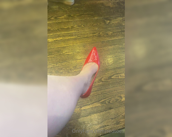 Miss Harriet aka Redtoes Onlyfans - Shoe dangle in coffee shop