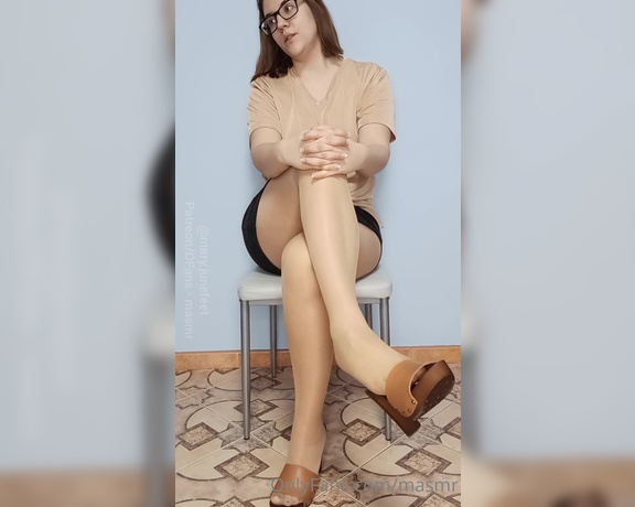 Masmr aka masmr OnlyFans - Teacher in sheer suntan pantyhose and wooden mules Playing with her feet so you cant focus I nev