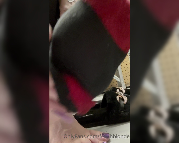 Foot fetish blonde aka fetishblonde OnlyFans - A quick sock removal while in the middle of my long day at work Which sock do you choose Red or blu