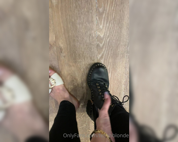 Foot fetish blonde aka fetishblonde OnlyFans - Last time I’m wearing boots to work  my hot sweaty feet needed some open toe shoes ASAP