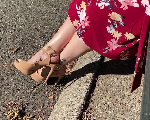 Tatianasnaughtytoes aka tatianasnaughtytoes OnlyFans - NEW 20201019 White Pedicure  Nude Heels Out in the park with my work HIGH HEELS and LONG white TOEN