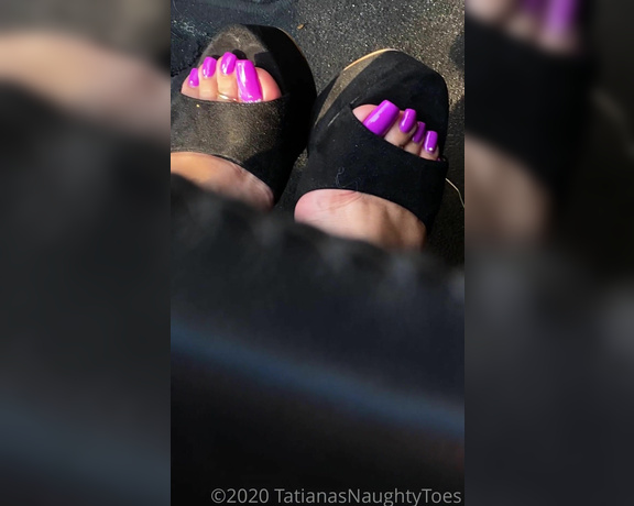 Tatianasnaughtytoes aka tatianasnaughtytoes OnlyFans - NEW 20200918 Purple Pedicure  Shiny Leggings In my Car Showing off my Black 7 inch HIGH HEELS and
