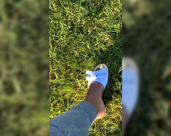 Goddess Smokey aka goddesssmokeyyy OnlyFans - Walking in flip flops in the cold wet grass 1